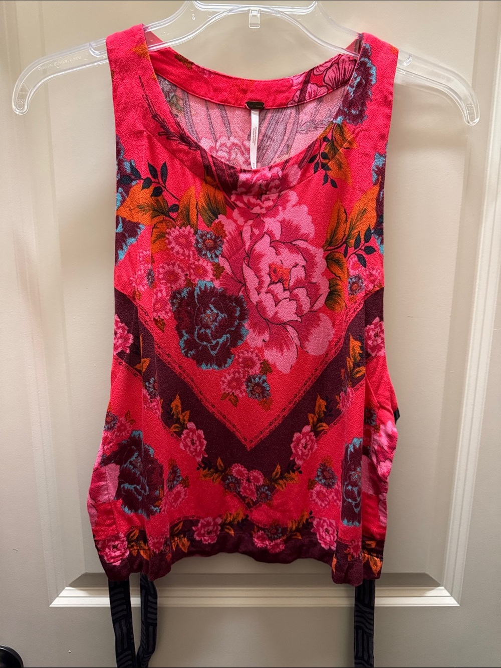 Free People Hot Pink Floral Tank Top with Teal Accents